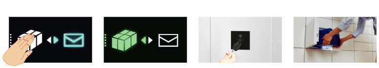 タッチスイッチに触れてから荷物を取り出すまでの説明図