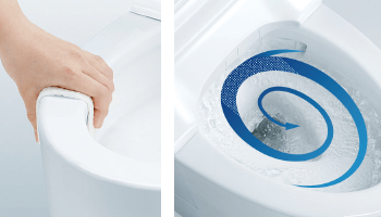 フチなし形状イメージ図 トルネード洗浄イメージ図